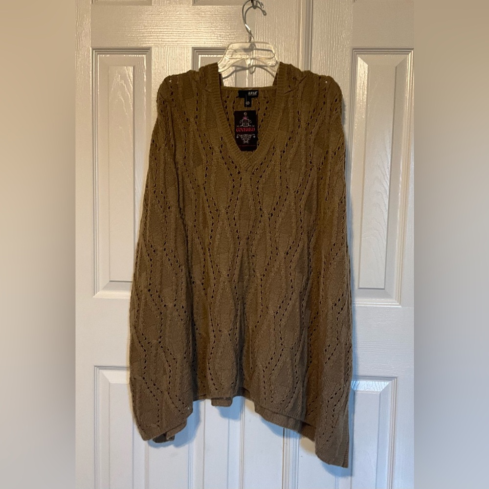 a. n. a. Tan Brown Pullover Sweater Poncho Cape With Hood Size L/XL